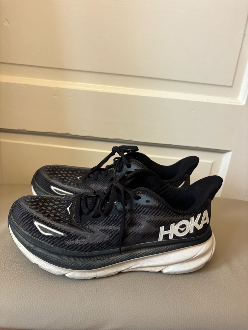 Hoka Black and White Road Running Shoes